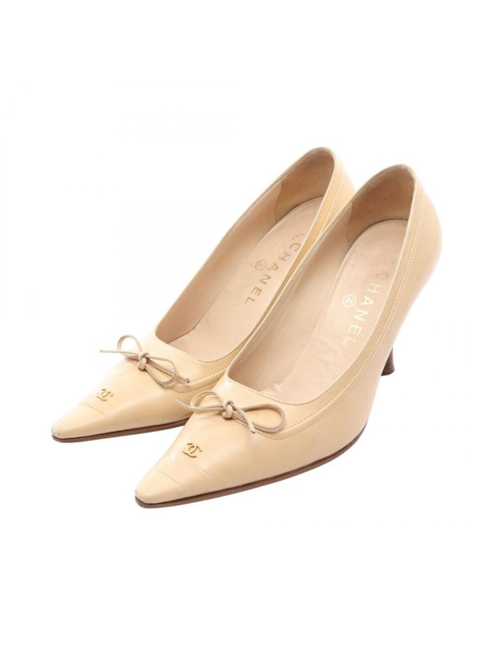 Chanel Pumps CC Logo Beige Leather Heel